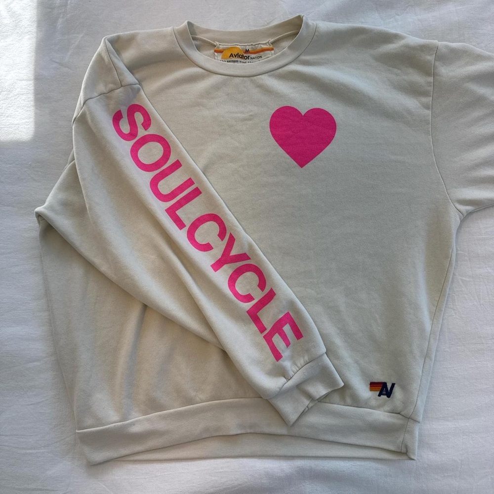 SoulCycle Cream Sweatshirt with Pink Heart